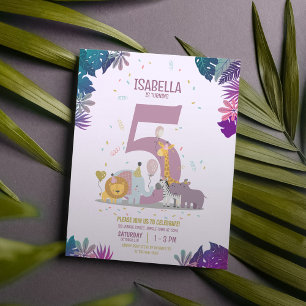 Safari Animals Girls Budget Birthday Invitation