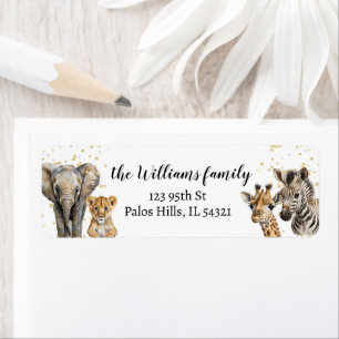 Safari animals gold baby shower address labels