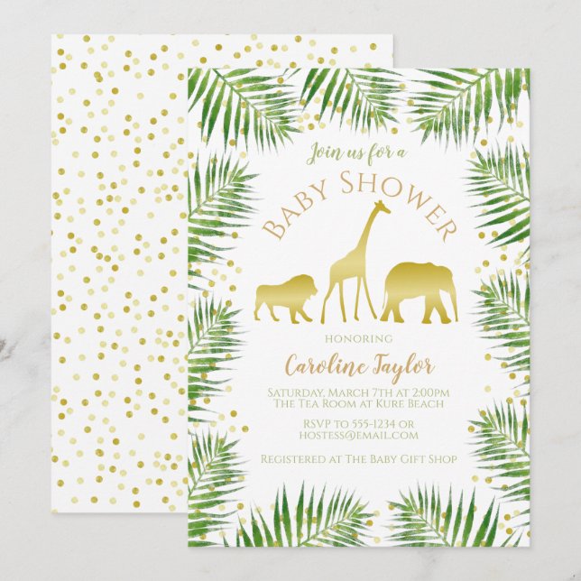 Safari Animals Gold Baby Shower Invitation (Front/Back)