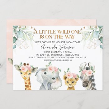 Safari Animals Gold Foliage Baby Shower Invitation by figtreedesign at Zazzle