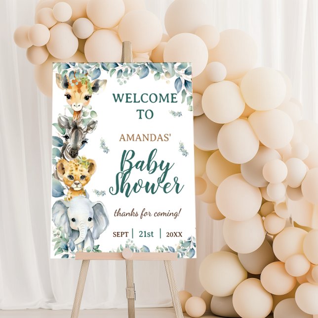 Safari Animals Green Baby Shower Welcome Sign (Creator Uploaded)