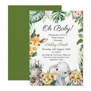 Safari Animals Greenery Baby Shower Invitation