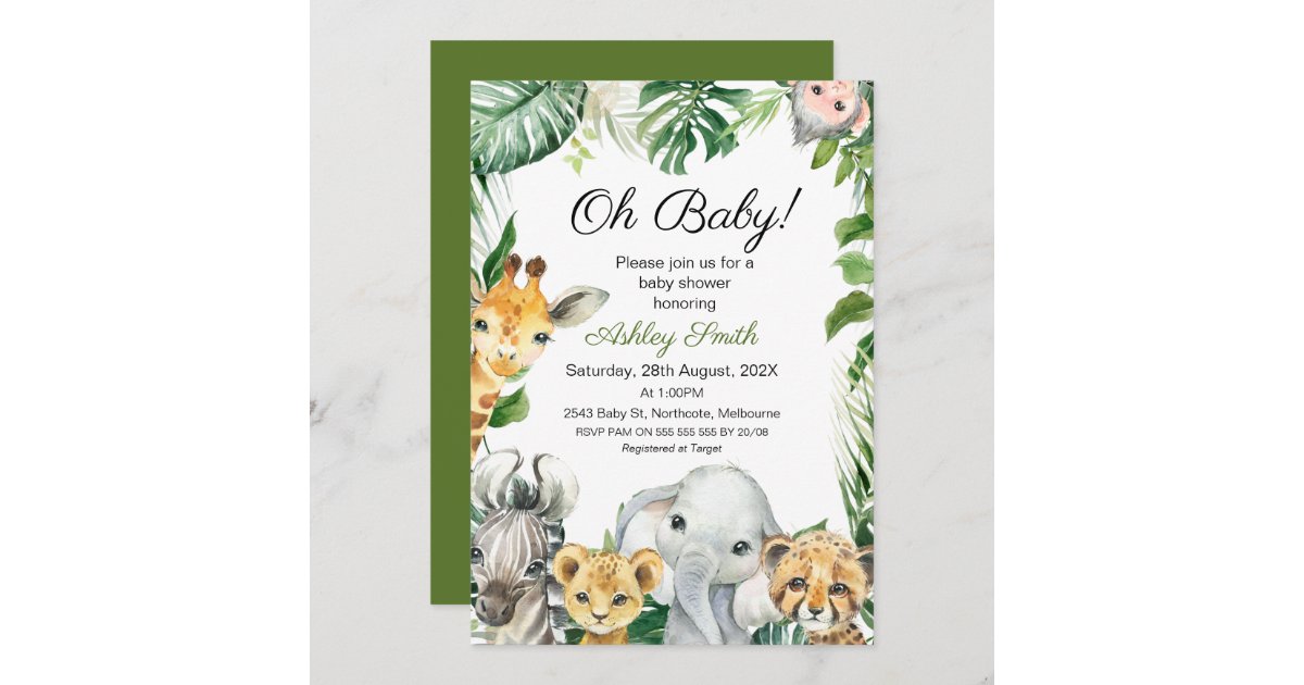 Safari Animals Greenery Baby Shower Invitation | Zazzle