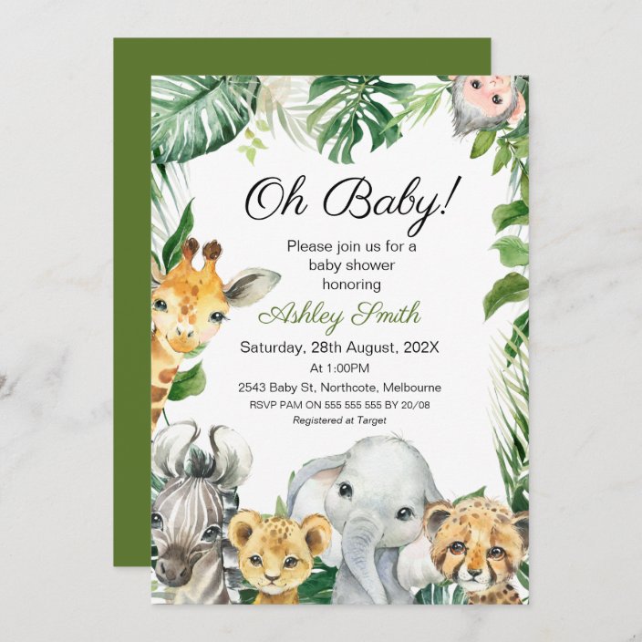 Safari Animals Greenery Baby Shower Invitation | Zazzle.com