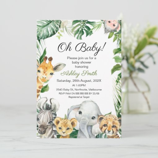 Safari Animals Greenery Baby Shower Invitation | Zazzle