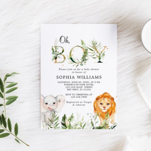 Safari Animals Greenery Baby Shower Invitation