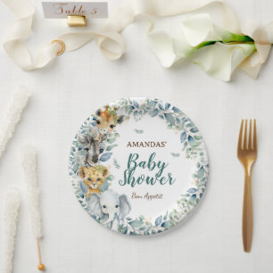 Safari Animals Greenery Baby Shower  Paper Plates
