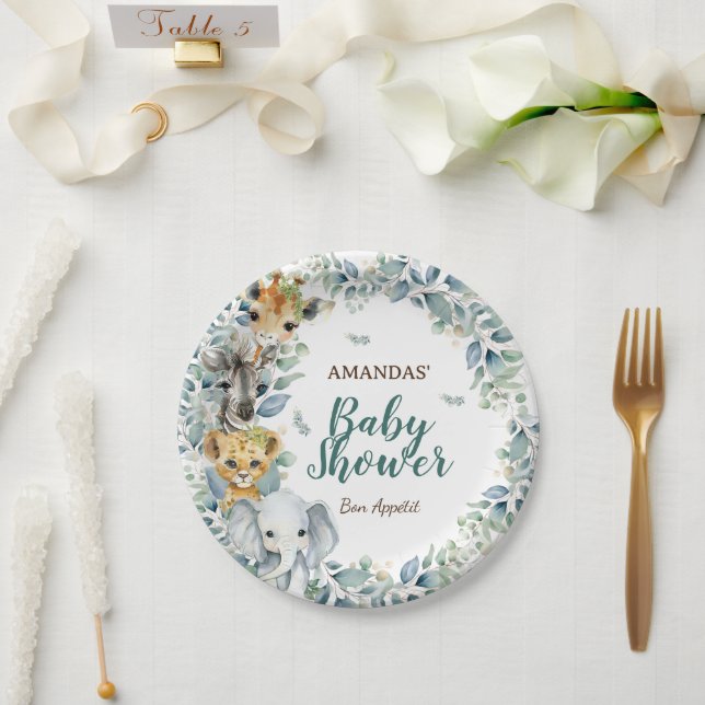 Safari Animals Greenery Baby Shower  Paper Plates (Wedding)