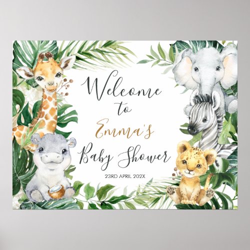 Safari Animals Greenery Baby Shower Welcome Sign