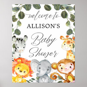 Safari animals greenery baby shower welcome sign