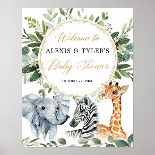 Safari animals greenery baby shower welcome sign