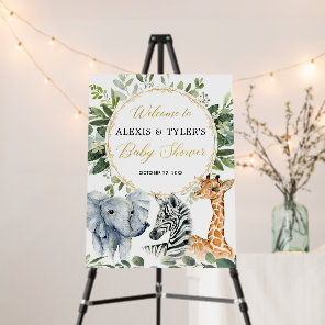 Safari animals greenery baby shower welcome sign