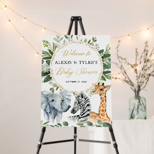 Safari animals greenery baby shower welcome sign