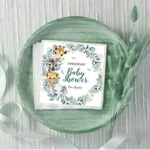 Safari Animals Greenery Botanical Baby Shower Napkins