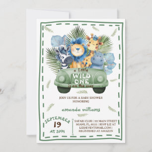 Safari Animals Greenery Car Baby Shower Invitation