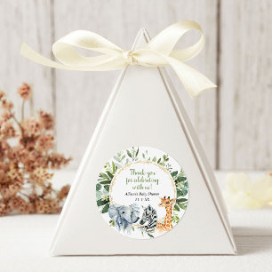 Safari animals greenery gold baby shower classic round sticker