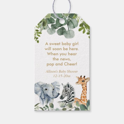 Safari animals greenery gold gender neutral favor gift tags