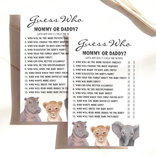 Safari Animals Guess Who Baby Shower Game