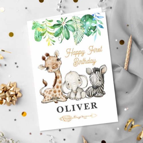 Safari Animals Happy 1st Birthday Greeting Card