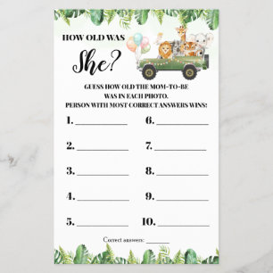 Safari Animals How old was She Baby Shower Card Flyer