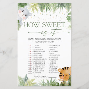 Safari Animals How Sweet Is It Baby Shower Game