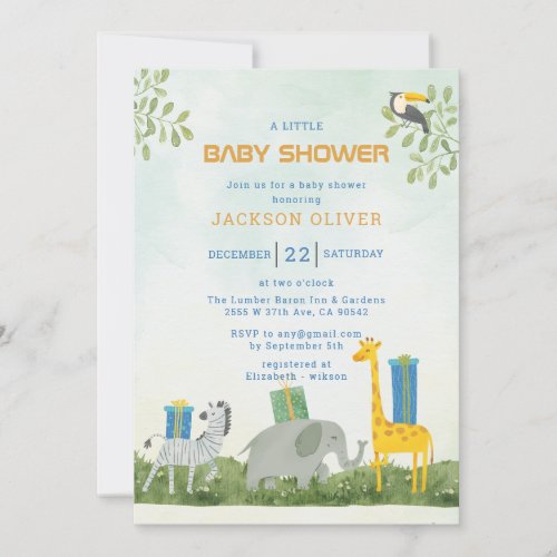 Safari Animals Illustration Baby Shower Invitation