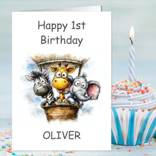 Safari Animals in Hot Air Balloon 1st Birthday