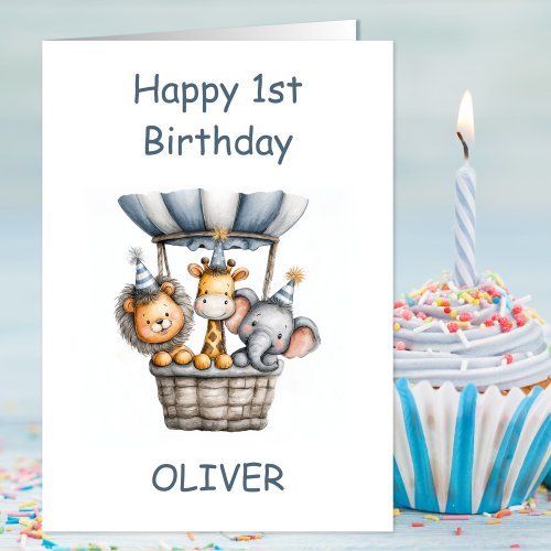 Safari Animals in Hot Air Balloon 1st Birthday