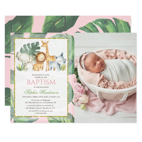 Safari Animals Jungle Animals Baptism Invitation