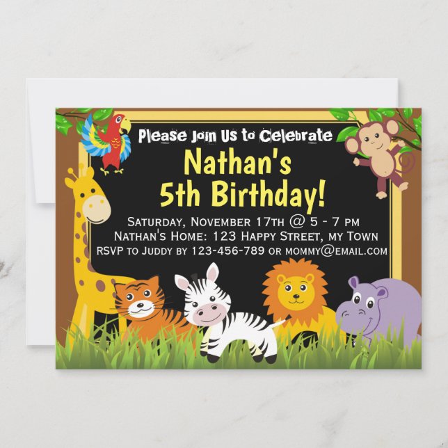 Safari animals Jungle animals birthday invitation (Front)