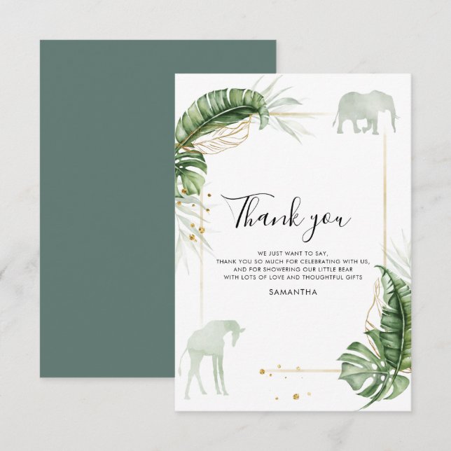 Safari Animals Jungle Baby Shower Thank You Card (Front/Back)