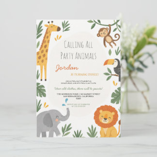 Safari Animals Jungle Birthday Party Invitation