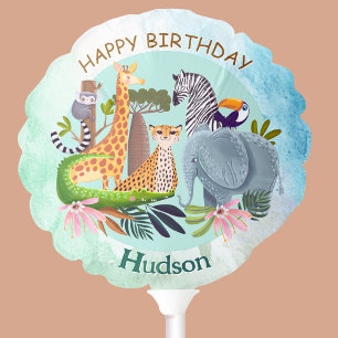 Safari animals jungle birthday watercolor balloon