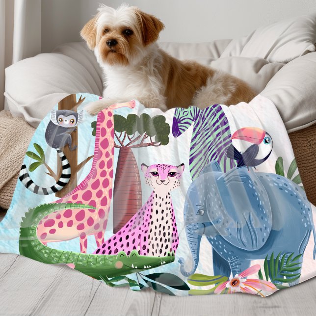 Safari animals jungle birthday watercolor girl fleece blanket (Creator Uploaded)