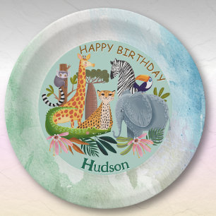 Safari animals jungle birthday watercolor paper plates