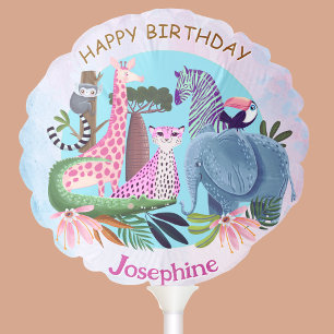 Safari animals jungle girl birthday watercolor balloon