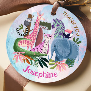 Safari animals jungle girl birthday watercolor favor tags
