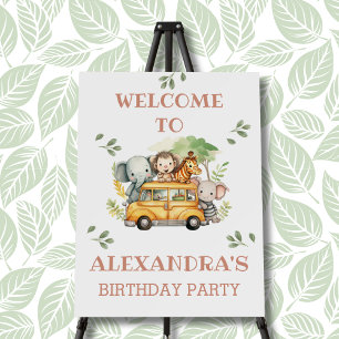 Safari Animals Jungle Girl Birthday Welcome Sign 