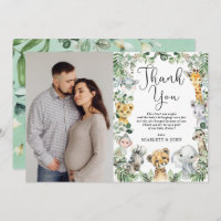 Safari Animals Jungle Greenery Baby Shower Photo Thank You Card