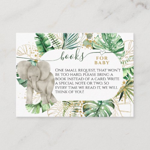 Safari Animals jungle leaves Baby Shower Book Enclosure Card