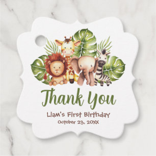 Safari Animals Jungle Leaves First Birthday Party Favor Tags