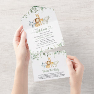 Safari Animals, Jungle, Wild Animals, Baby Shower All In One Invitation