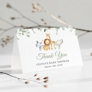 Safari Animals, Jungle, Wild Animals, Baby Shower Letterpress Thank You Card