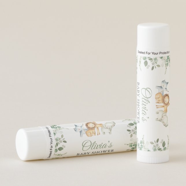 Safari Animals, Jungle, Wild Animals, Baby Shower Lip Balm (Front)