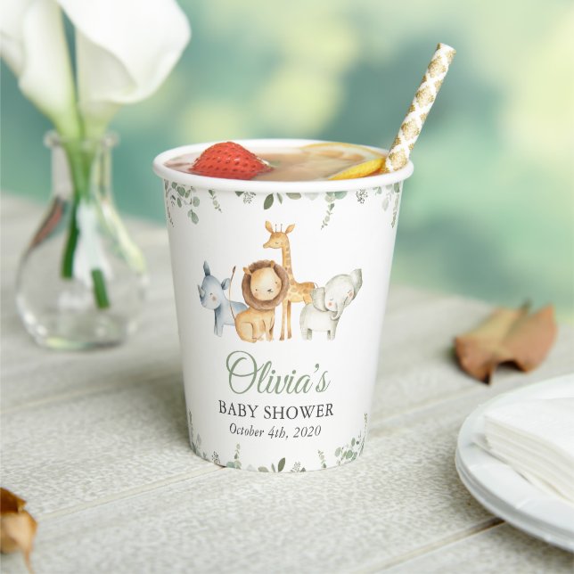 Safari Animals, Jungle, Wild Animals, Baby Shower Paper Cups (Insitu)