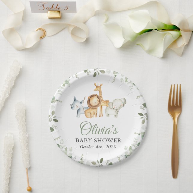 Safari Animals, Jungle, Wild Animals, Baby Shower Paper Plates (Wedding)