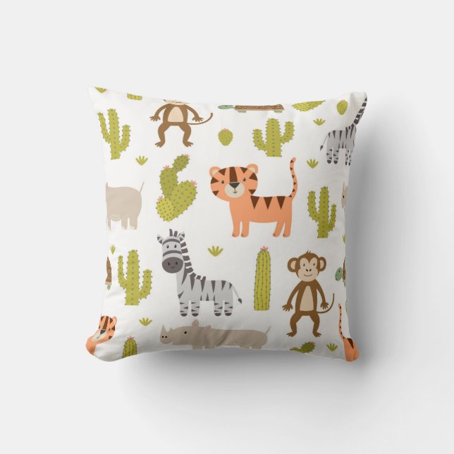 Safari animals Jungle Wild Nursery decor Throw Pillow (Front)