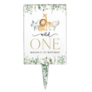 Safari Animals, Jungle, Wild One, First Birthday Cake Topper