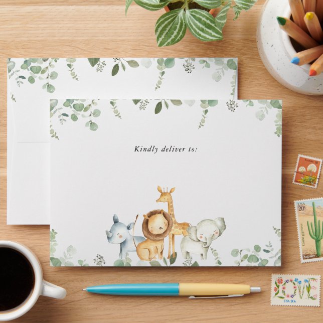 Safari Animals, Jungle, Wild One, First Birthday Envelope (Desk)