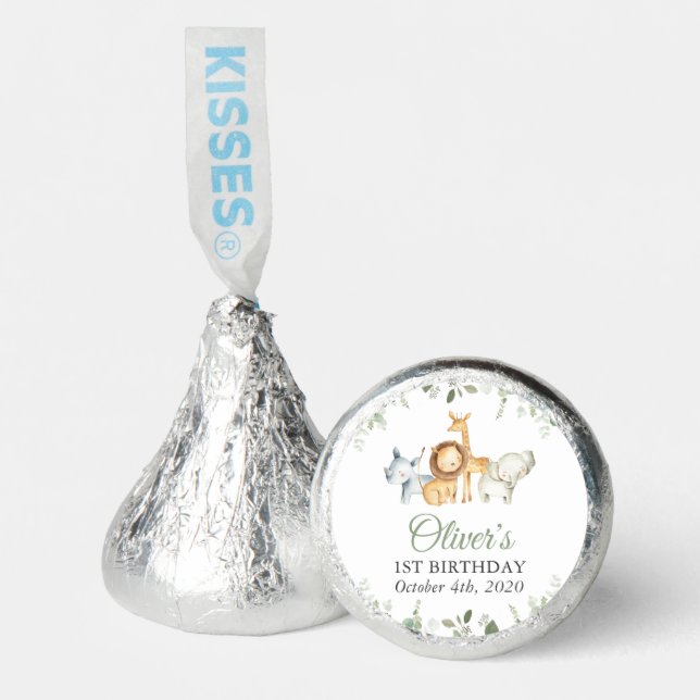 Safari Animals, Jungle, Wild One, First Birthday Hershey®'s Kisses® (Front)
